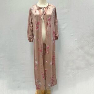 Vintage 60s Nise Stevens Floral‎ Maxi Cape Style Dressing Gown Robe Size Small